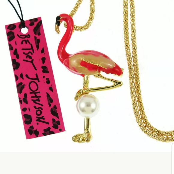 BJ Jewelry - New-BJ, Pink Flamingo, Pearl, Brooch Pin